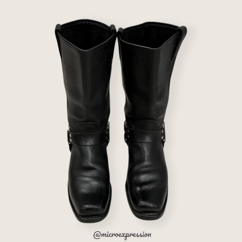 MILEY CYRUS Frye Harness 12R Black Cavalry Moto Square Toe Leather Cowboy Boot - Picture 11 of 16